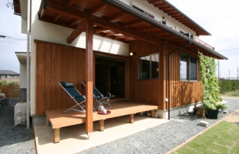 長く張り出した庇